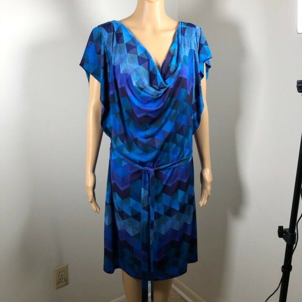 Jessica Howard Womens Shift Dress Blue Green Geome